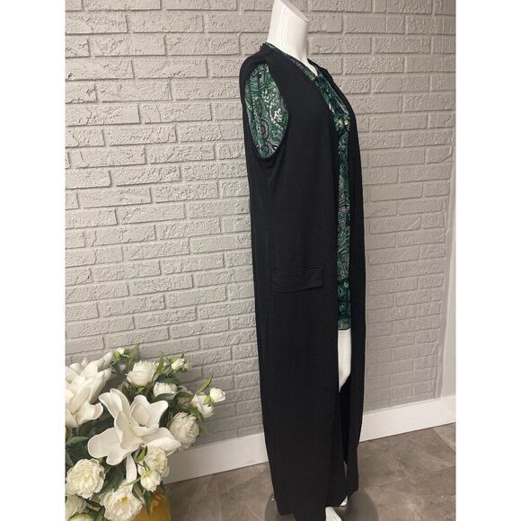 Pink Clove Women Black Long Open Front Crepe Cardigan / Vest Size S NWT - Picture 4 of 8